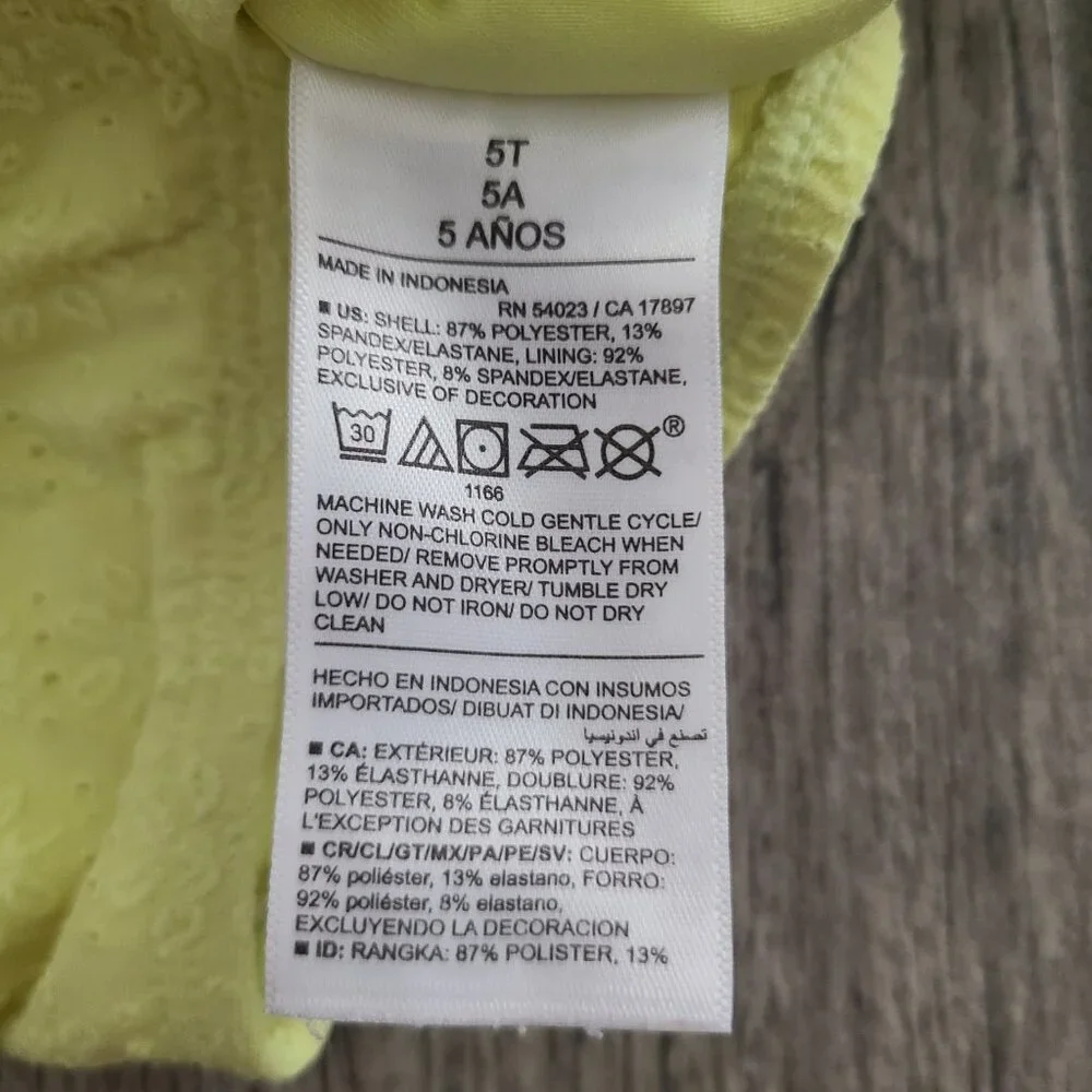 Old Navy Yellow One-Shoulder Ruffle eyelet Swimsuit Size 5T